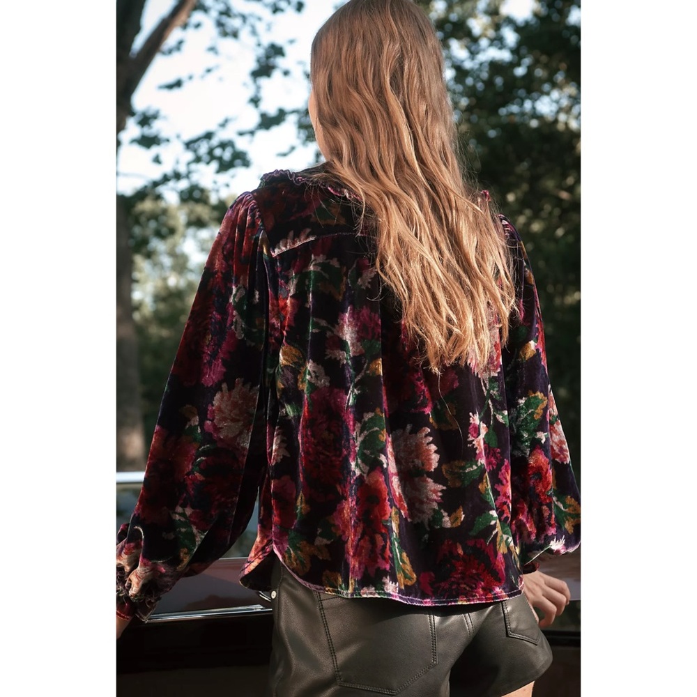 Pilcro Anthropologie Keira Collared Velvet Button-Front Blouse - Picture 3 of 9